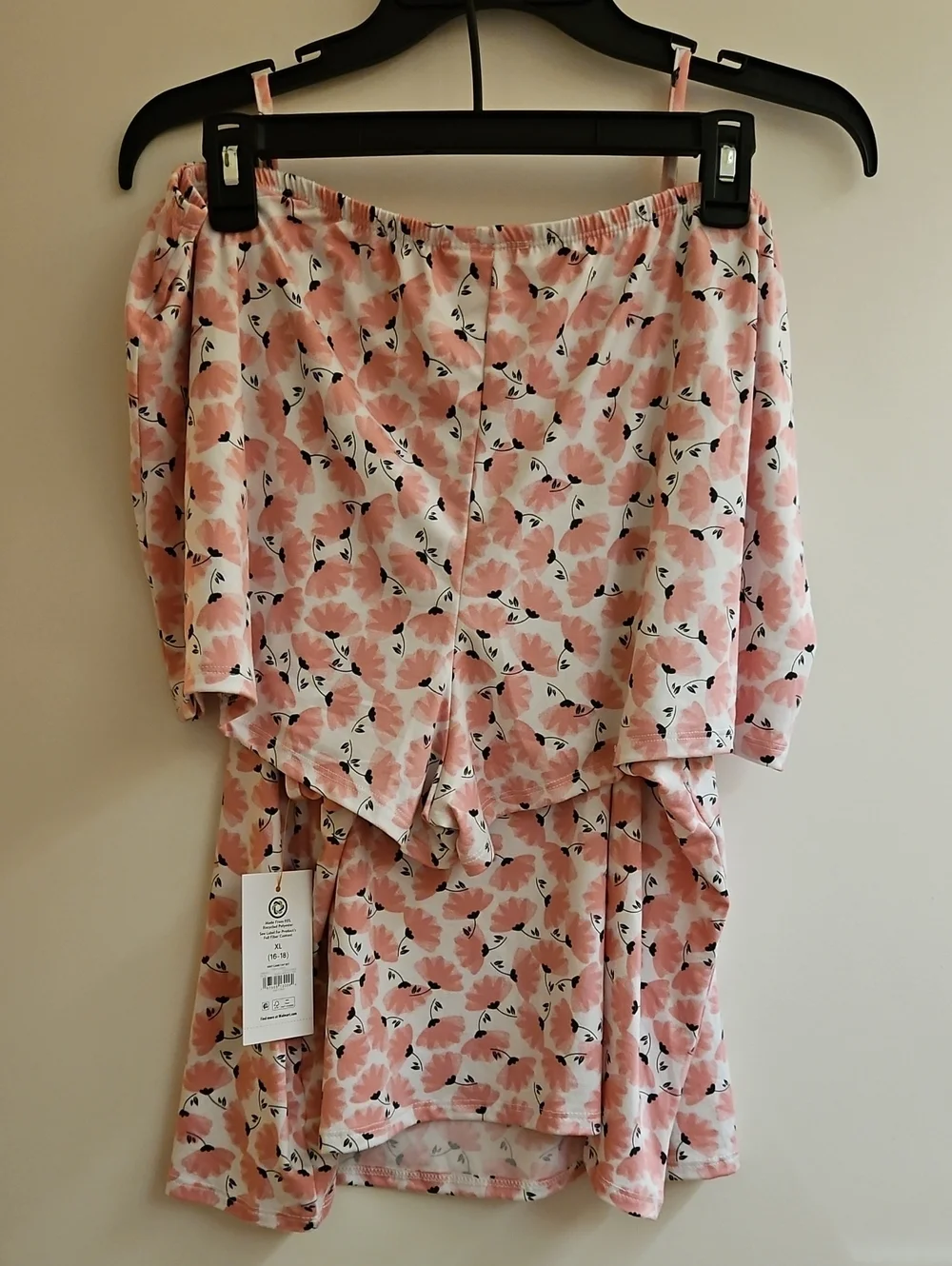 NWT Joyspun Womens XL Cami Tap Set Pink Fan Flower Lace Trim PJ Pajama Shorts